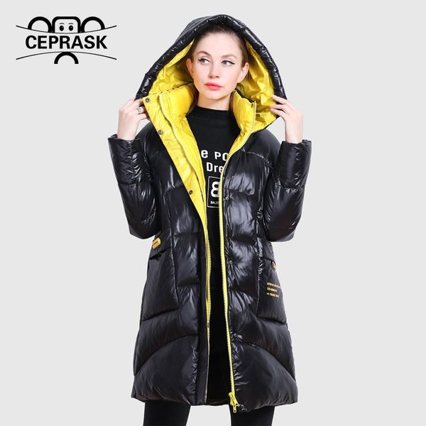 CEPRASK Nuova Giacca Invernale Donna Colori Vivaci di Alta Qualità Marchio di Abbigliamento Colletto Del Cappotto Parka Con Cappuccio Taglio Allentato Outwear Plus 210203