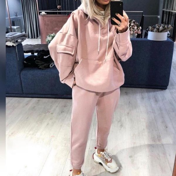 

autumn winter 2piece women's tracksuit oversized hoodie and pants solid outfits casual sport suit two piece set women1, Gray