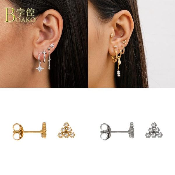 

hoop & huggie boako 925 sterling silver stud earrings for women triangle zircon earring luxury earings s925 ear rings jewelry pendientes are, Golden;silver