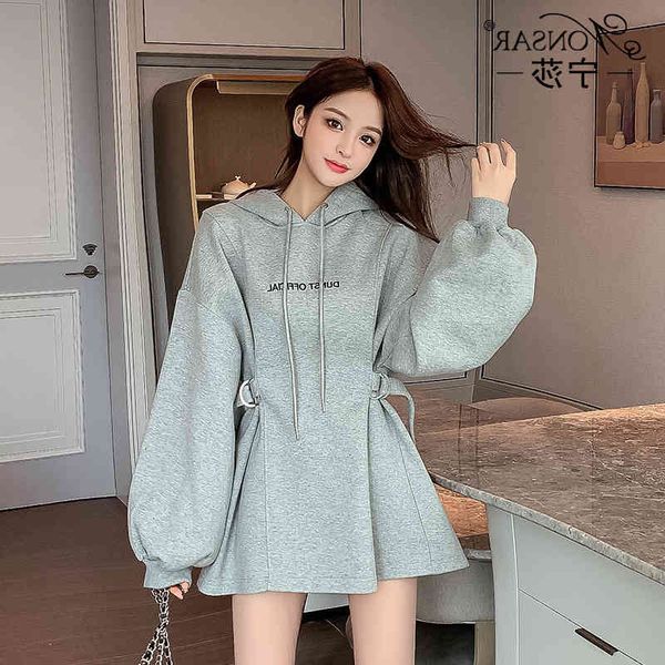 

hoodies 2021 waist closing design hooded sweater women's spring and autumn thin large jacket trend, Black