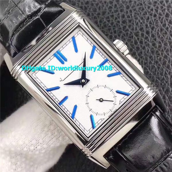 

Top Rectangle Reverso Tribute Classic Mens Watch 316L Stainless Steel Sapphire Crystal 854A-2 Automatic White Dial Black Leather Strap
