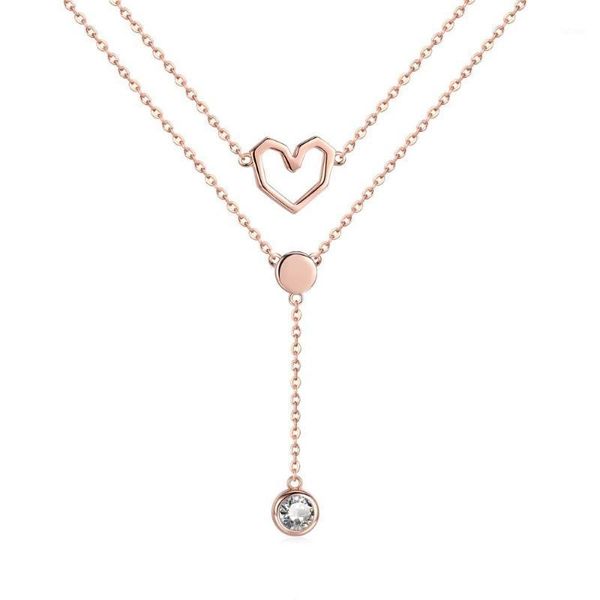 

valentine collection 925 sterling silver double layers love heart chain pendant necklaces women female jewelry scn317 bamoer1