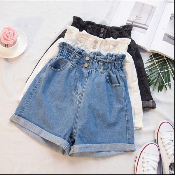 

plus size summer womens denim shorts loose 5xl white high waisted shorts elastic waist wide leg jeans for women shorts jeans, White;black