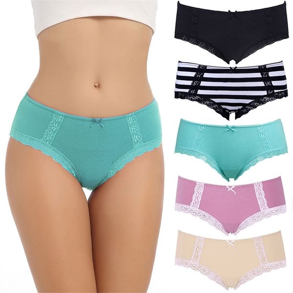 

comsoft 5pcs/lot women panties cotton women briefs solid color mid-rise women underwear panties bow female panties 201112, Black;pink