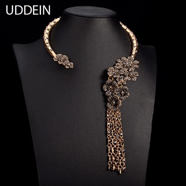 

uddein new jewelry t stage catwalk statement necklace torques multi layer crystal flower gem alloy tassel necklace & pendant y200730, Silver