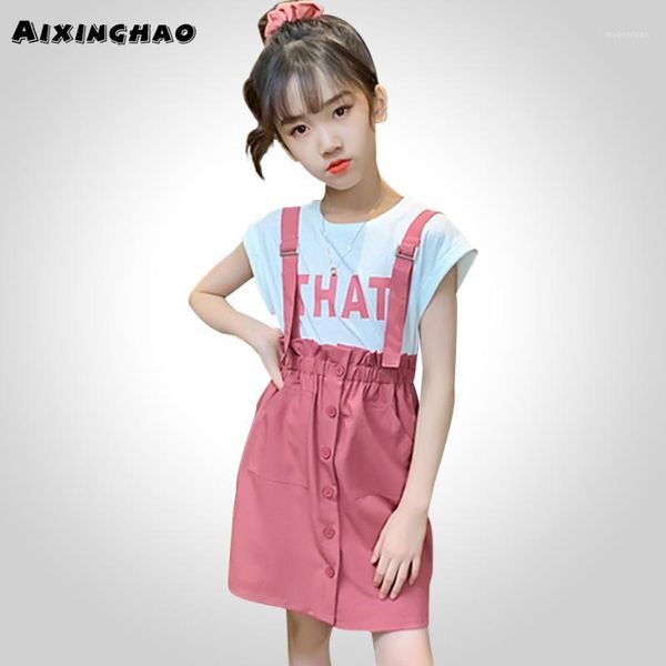 

kids summer clothes letter girls clothing tshirt + jumpsuit teenage clothes for girls casual style costumes for children1, White