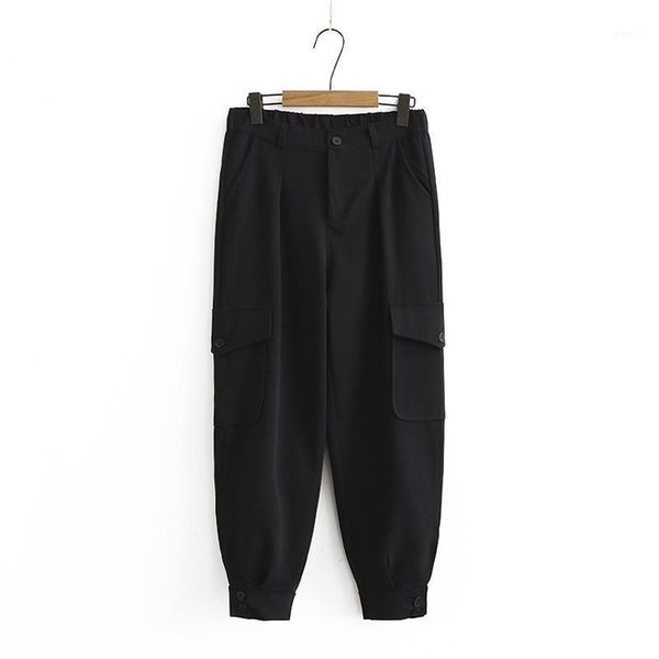 

plus size women's xl-4xl elastic waist solid pants large size elegant workwear ankle pants1, Black;white