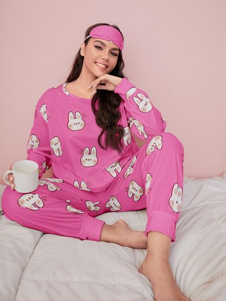 

plus cartoon graphic pj set with eye cover c1wh#, Black;white
