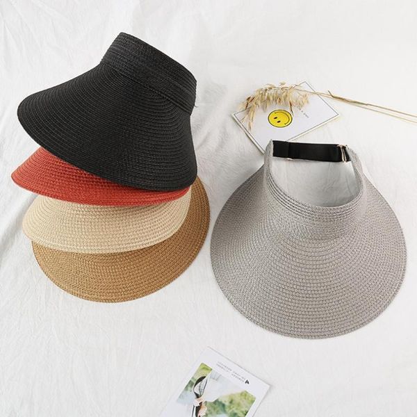 

gaoke brand new spring summer visors cap foldable wide large brim sun hat beach hats for women straw hat wholesale chapeau, Blue;gray