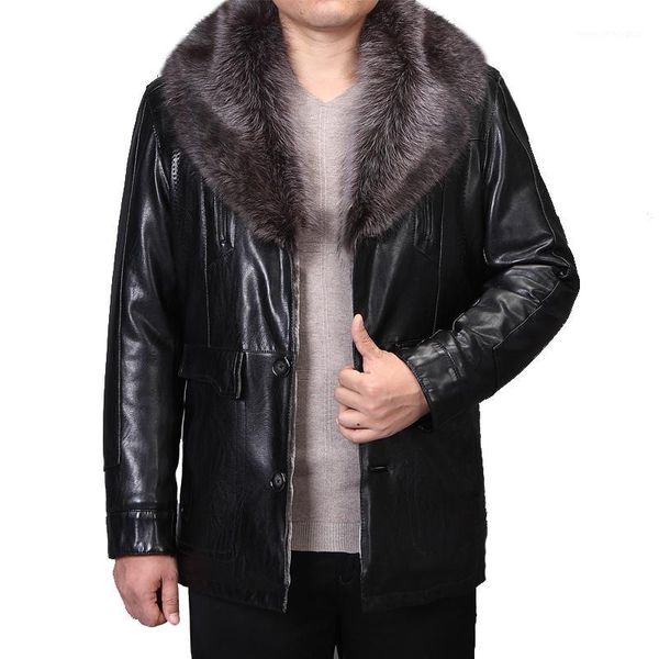

men's fur & faux casual jacket men's winter clothing arrivals pu coats thicken mens leather 3xl 4xl1, Black