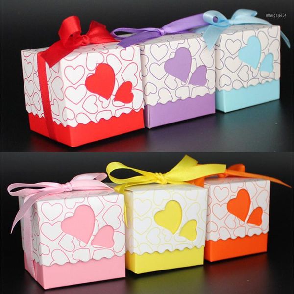 

50pcs love heart small laser cut gift candy boxes wedding party favor candy bags with ribbon decor myding1