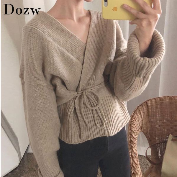 

women 2019 sweater coat cardigan autumn winter elegant v neck long sleeve belt casual solid sweaters knitwear cardigans c1023 c1030, Black