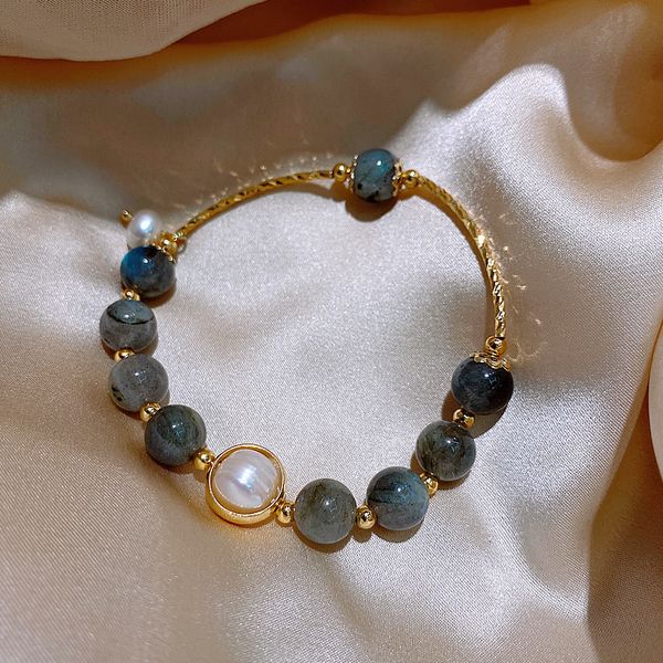 

14k gold plated baroque pearl moonstone girl friend student bracelet, Silver