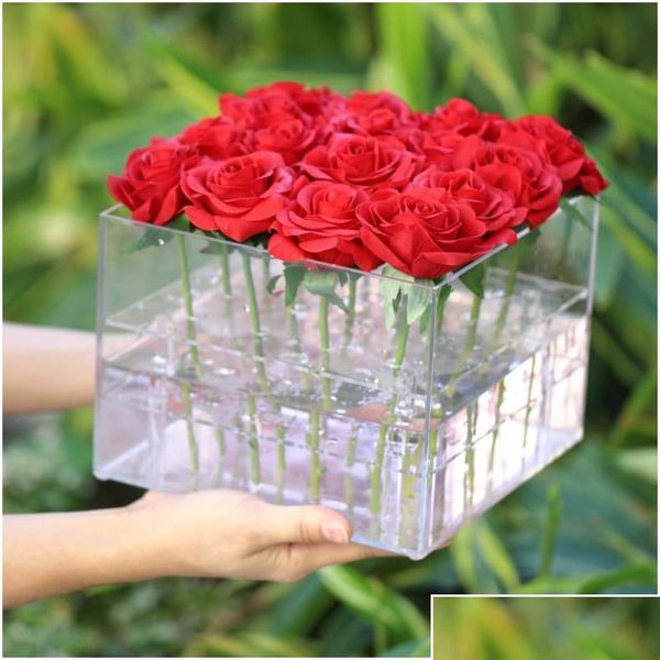 

valentine's day rose flower storage box transparent acrylic flower box paper packaging carton plus foam label jllmdk bdebag
