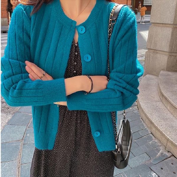 

women's knits & tees 2021 autumn women knitted sweaters female cardigan short concise solid pit bar elegant office lady casual all mat, White