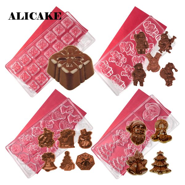 Stampi per cioccolato in policarbonato di Natale 3D Stampo in plastica per Babbo Natale Strumenti per pasticceria da forno Vassoio per forme di cioccolato T200708