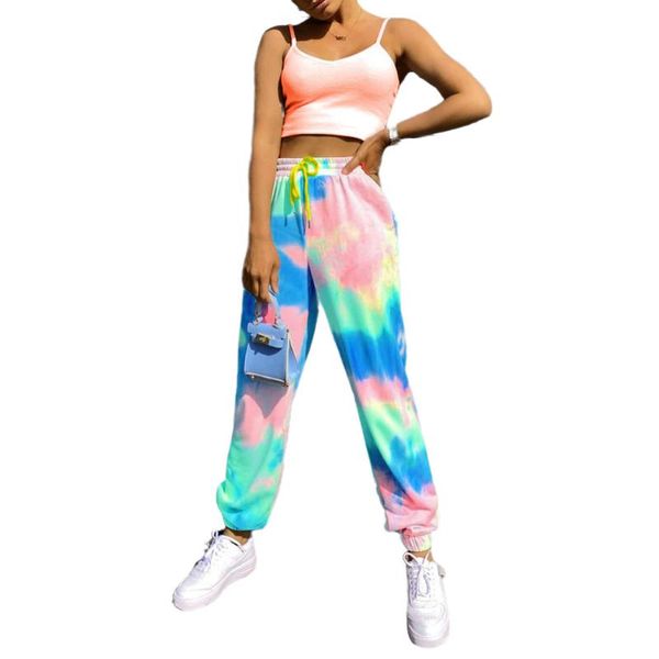 

women fashion youthful drawstring tie-dye pants casual pants sports for women ladies, Black;white