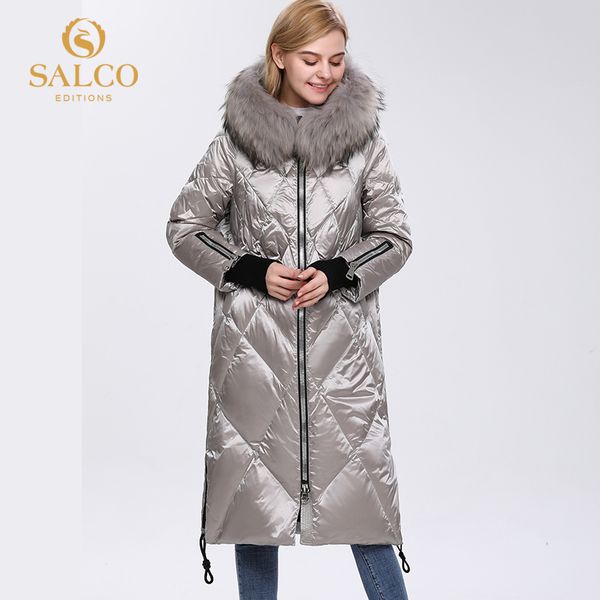 

salco the latest big-zipped pearl-cotton winter warm coat 2020 high-end real fur coat c1008, Black