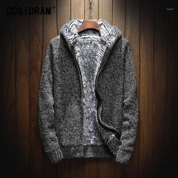 

cosidram 2019 winter fashion knitting hoodies warm thick men sweatshirt zip male hooded fur mc-011 men's hoodies & sweatshirts1, Black