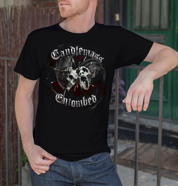 

candlemass против entombed мужчин черный tshirt смерть металл вентилятора tee shirt спорта с капюшоном hoodie