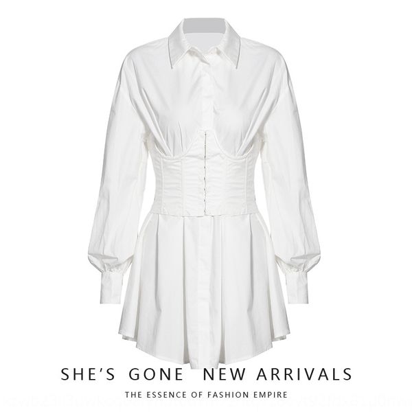 

black and white shirt for women 20 spring and autumn new lapel long-sleeved with waist seal dress dresswhite shirt dresswaist slimming dress, Black;gray