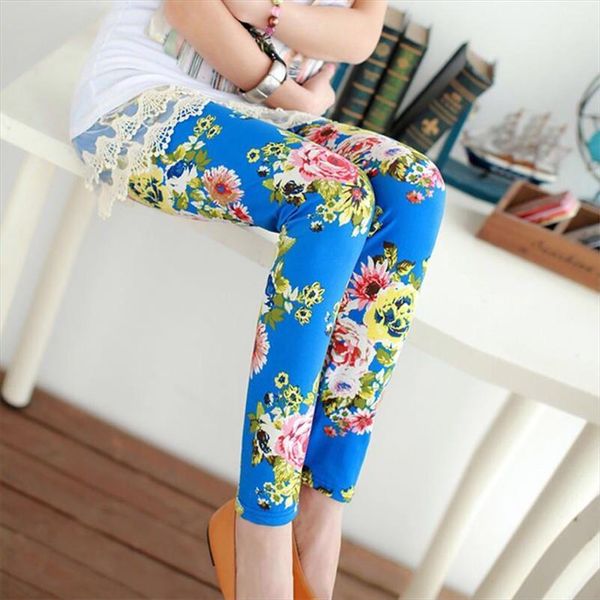 

female fitness leggings women summer floral print legging lady slim elastic pencil pants stretch trousers mujer, Black