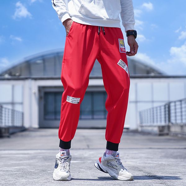

men's youth new waist woven 2020 summer leisure loose fitting sports pants, Black