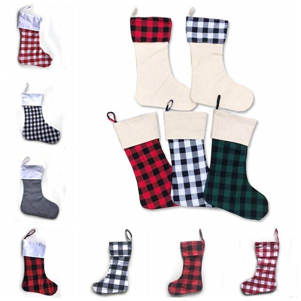 

12styles christmas stockings check christmas stocking plaid xmas socks candy gift bag indoor hanging pendant christmas decorations rra3648