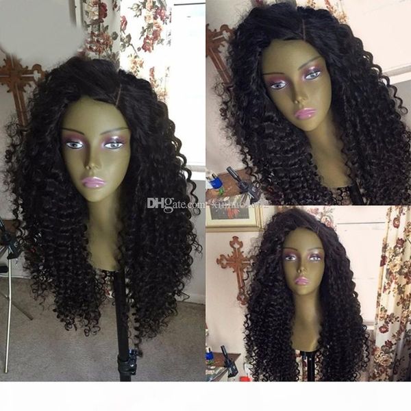

8a stock long kinky curly lace front human hair wig virgin brazilian remy hair full lace wigs bleached knots for black women, Black;brown