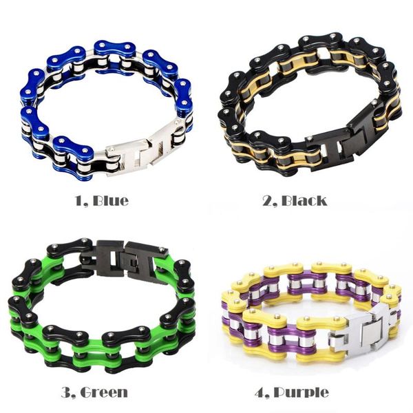 

stainless steel electroplated bicycle motorcycle punk cool men moto chain bracelet bangle 21cm*1.6cm 4colors, Black