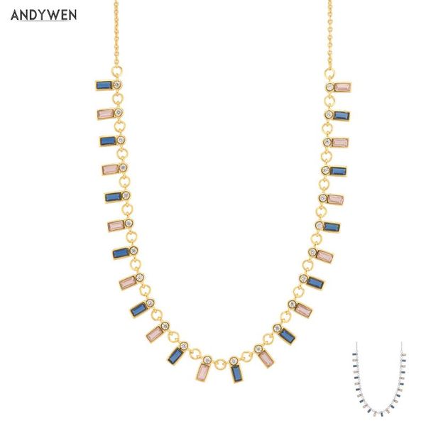 

chains andywen 925 sterling silver colorful zircon purple blue crystal charm chocker necklace long chain fashion luxury jewelry gift