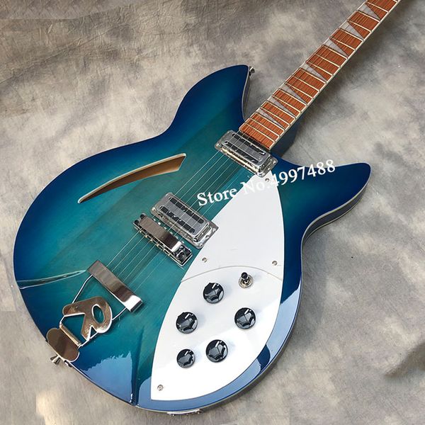 

2021new blue lacquer 6-string electric guitar,half empty core portable