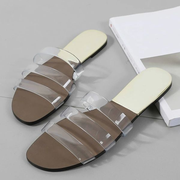 

belts flat heel shoes slippers outside wearing women shoes summer soft leather woman slides transparent open toe slipper #sj49, Black