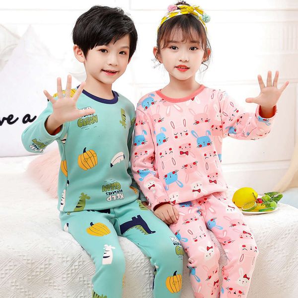 

warm underwear set with winter plush children's thickening for boys and girls rqpw, Blue;red