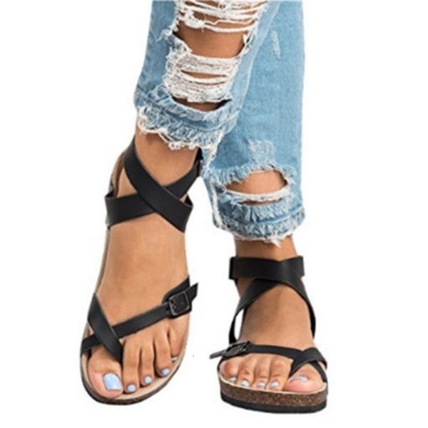 

2021 new summer fashion gladiator women shooes casual solid flats buckle strap ladies plus size sandals jrzb, Black