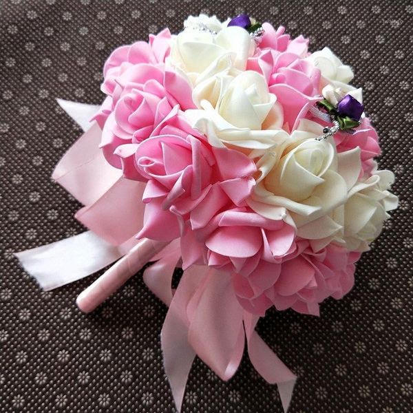 

bridal bouquet ribbon wedding bouquet bride holding flower pe rose bridesmaid wedding foam flowers rose faux flowers1