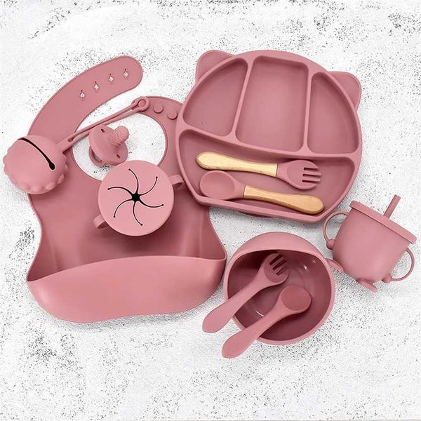 

11pcs/set baby silicone plate with sucker for children's dishes food grade tableware set dinnerware kids 220209