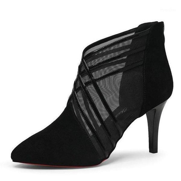 

dress shoes fashion mesh lace crossed stripe women ladies casual pointed toe high stilettos heels pumps feminine mujer sandals rty61, Black
