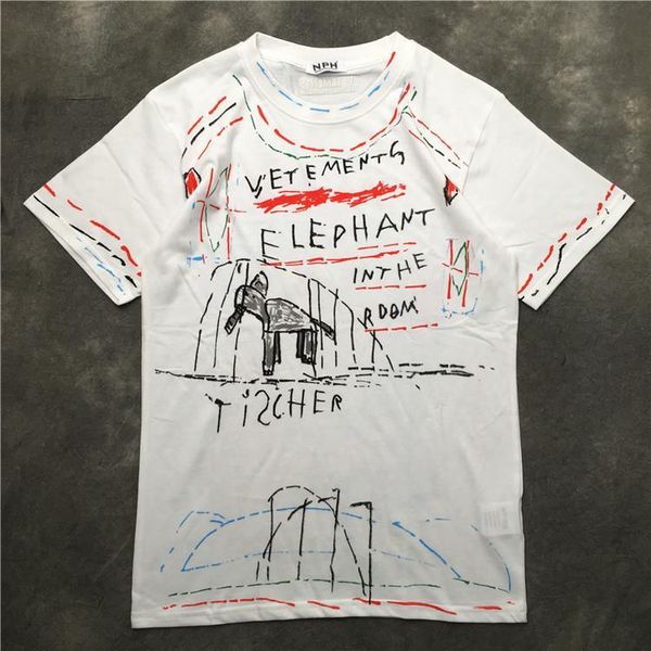 

new novelty 2021 men vetements elephant graffiti t shirts t-shirt hip hop skateboard street cotton t-shirts tee kenye s-xxl, White;black