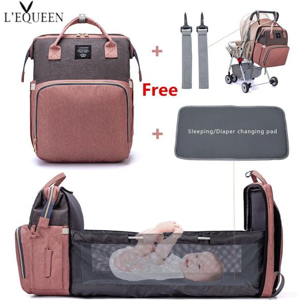 

lequeen large capacity diaper backpack multifunctional baby bed bags maternity nursing handbag stroller with hooks bag 1005