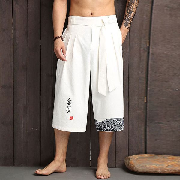 Algodão Chinês Algodão Linho Harem Jogger Calças Homens Calf-Comprimento Verão Homens Sweatpants Casuais Largo Perna Calças Homens 200925