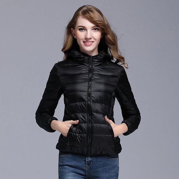 

hooded ultra-light fashion lightweight down jacket female korean version of white duck down to keep warm, thin and thin, Black