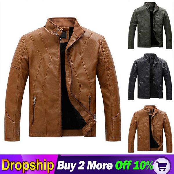 

motorcycle leather jacket men men's leather jackets jaqueta couro masculina mens coats autumn black brown stand biker1