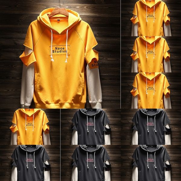 

fzxqy men's autumn long-sleeved tfake two-piece hooded korean shirt and t-shirt sweaterclothes sweaterautumn sweater style loose base s, Black