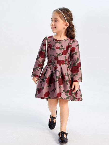

toddler girls floral print flare hem dress she, Red;yellow