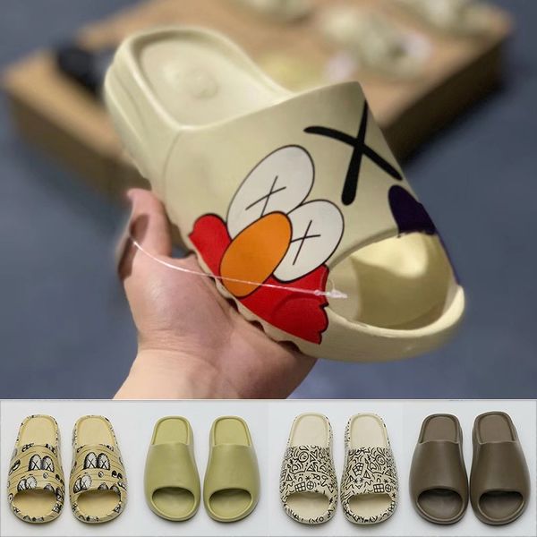 

kanye west slipper men women slides triple black bone earth brown desert sand slide resin sandals graffiti rubber flip flops size 35-45