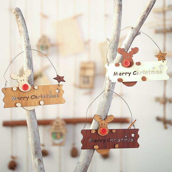 

wooden openwork letter elk pendant xmas tree hanging christmas day decorations happy new year 30