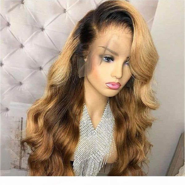 

парик фронта шнурка honey blonde glueless полных парики шнурка человеческих волосы ombre парик black roots 1b 27 объемной волна бразильская, Black;brown