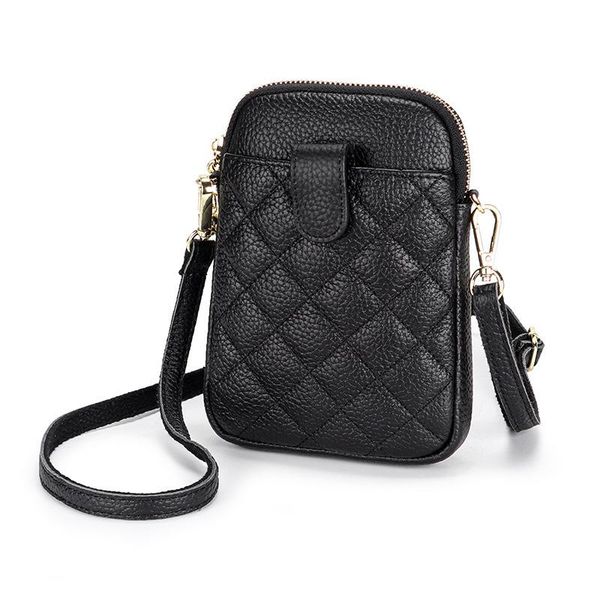 

new style women's straddle small bag head layer leather fashionable diamond lattice mobile phone bag versatile shoulder