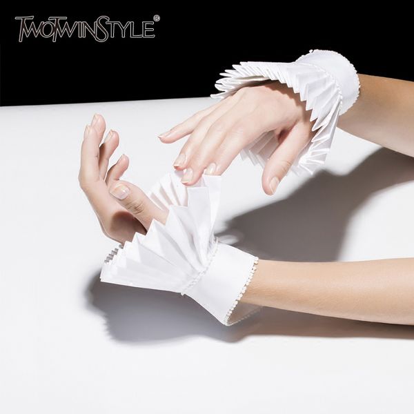 

galcaur pleated raglan sleeves with gloves women ruffles white cuffs spring summer female vintage fashion accessories 201019, Blue;gray